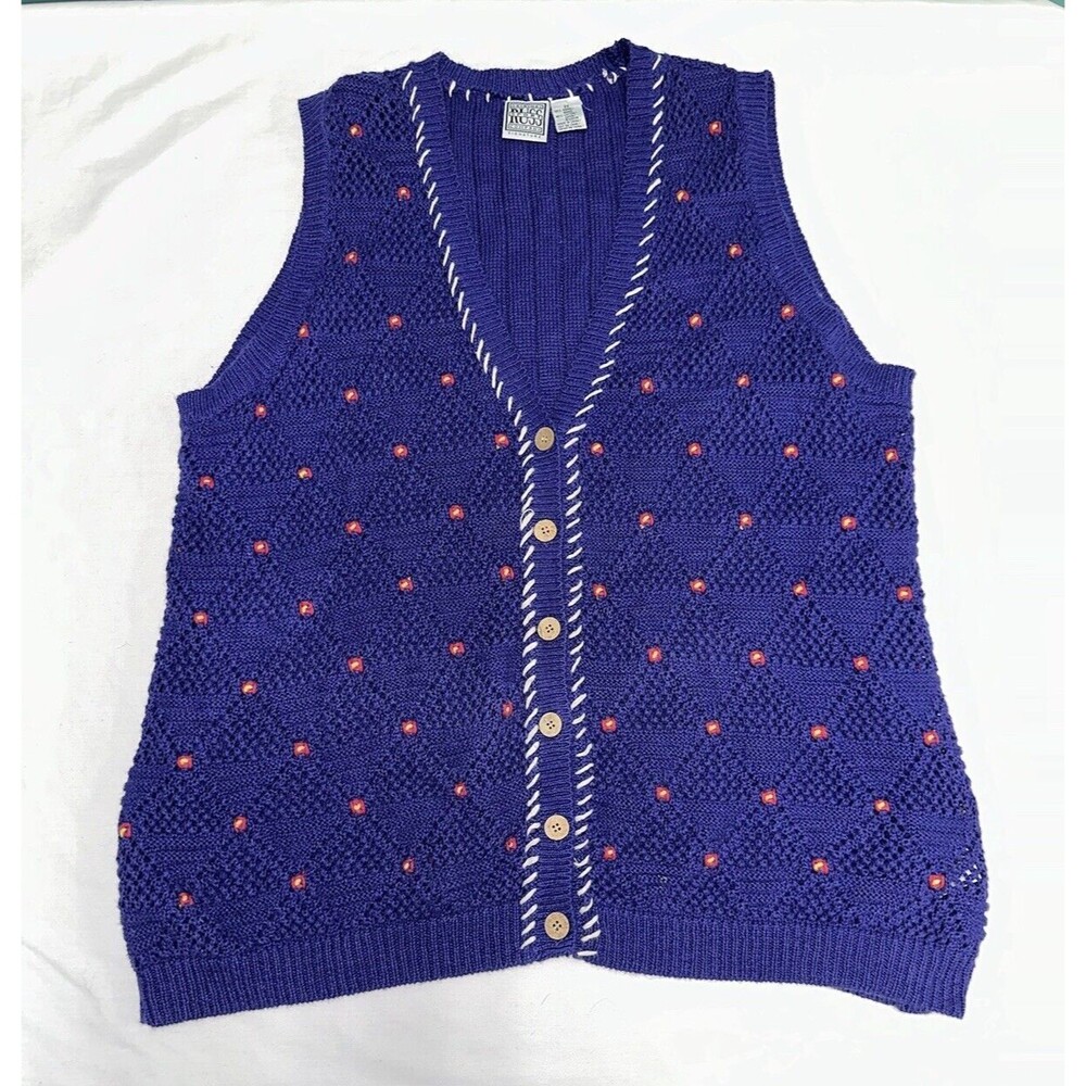 VTG Original Russ Sport Knit Sweater Vest Womens 2X Purple Grandma Button Floral